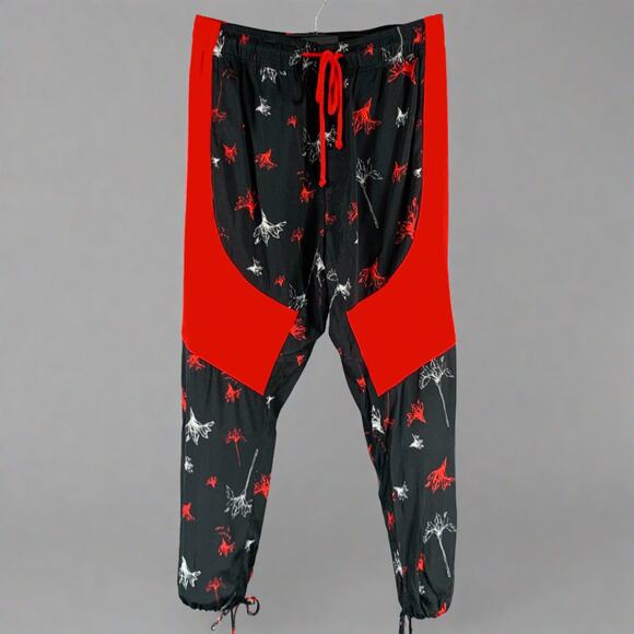 PRABAL GURUNG Size S Black Red Floral Lounge Casual Pants - Picture 1 of 4